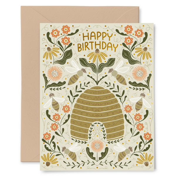 Beehive Birthday Card - Copper Foiled