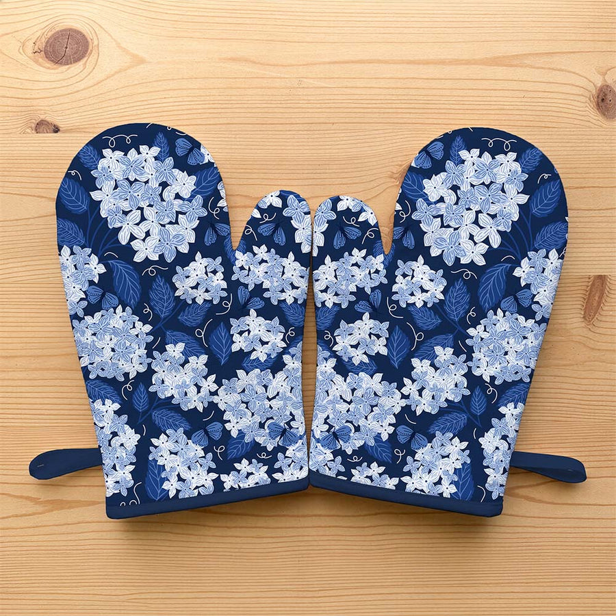 Dark Blue Hydrangea Oven Mitts