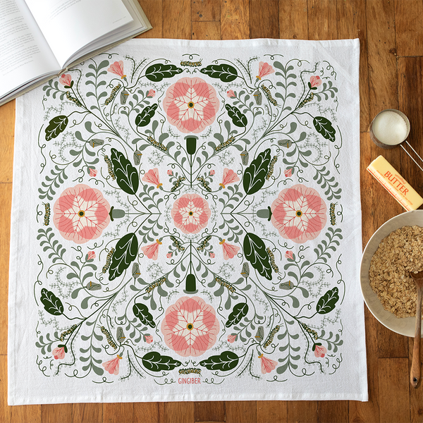 Pink Pansies Tea Towel