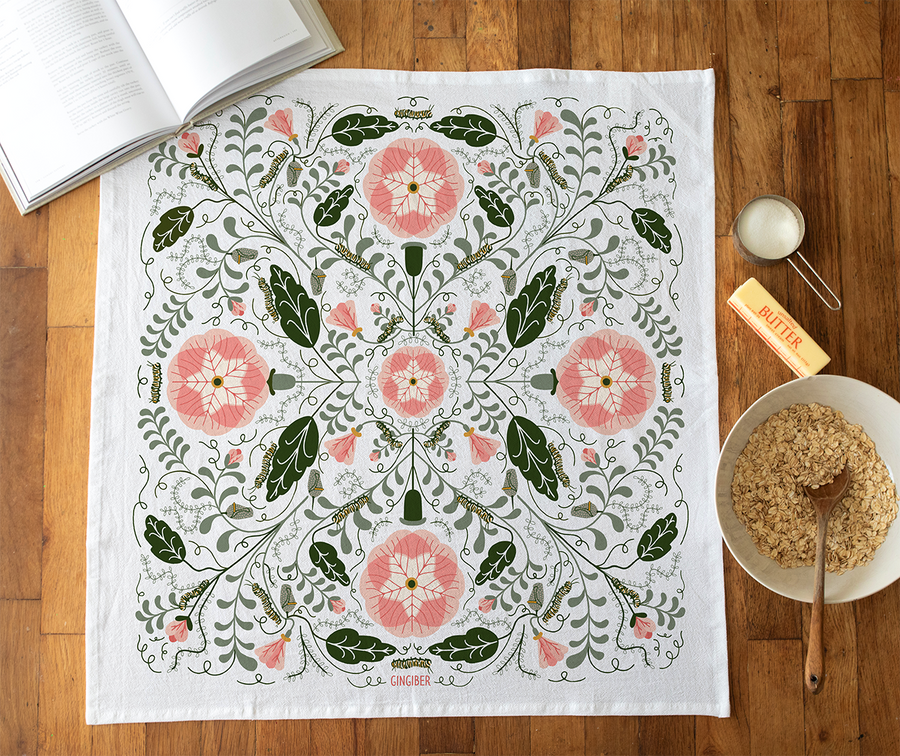 Pink Pansies Tea Towel