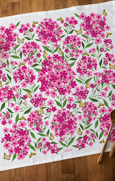 Pink Perennial Tea Towel
