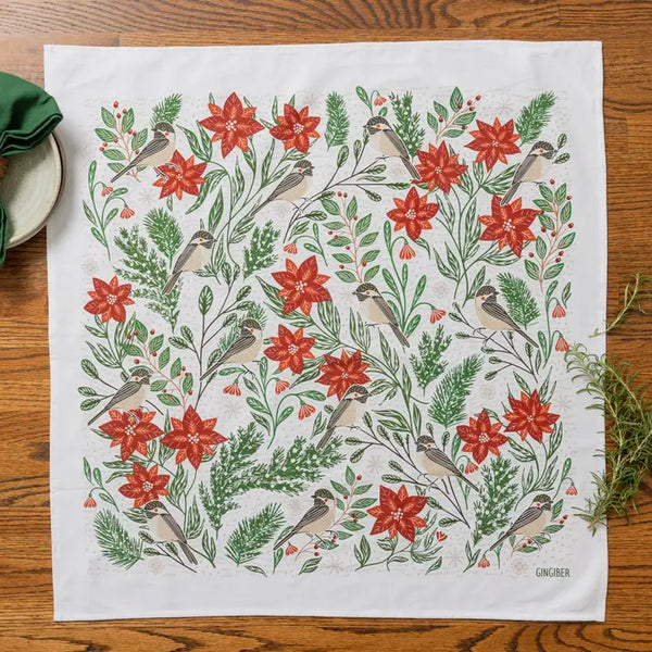 Poinsettias & Pines Tea Towel