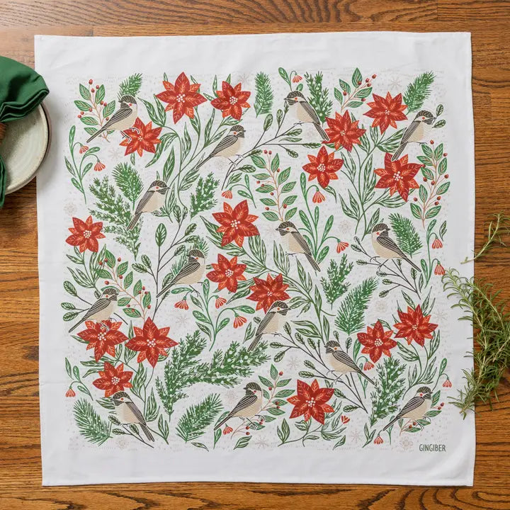 Poinsettias & Pines Tea Towel