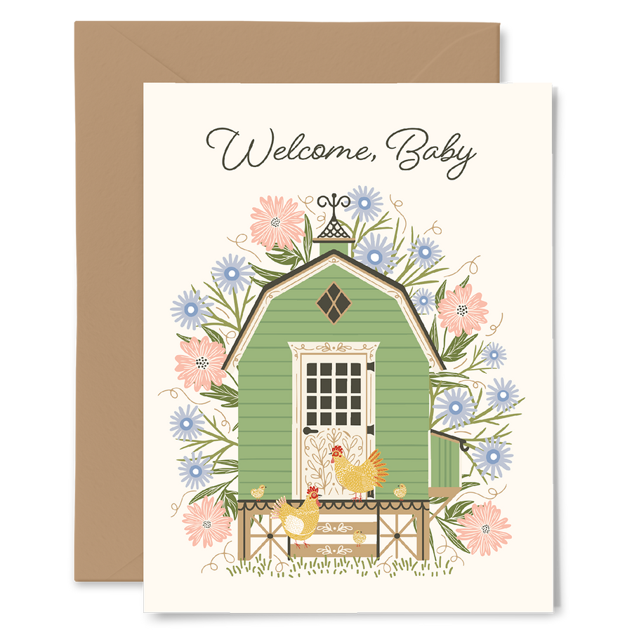Welcome Baby Chicken Coop Card