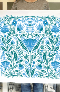 Blue Blossoms Tea Towel